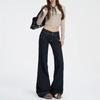 American double-button retro micro-pull jeans women's new dark blue low-rise thin flared pants without sticking to the legs