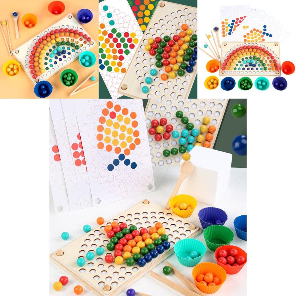 Rainbow Clip Beads Family Interactive Wooden Puzzle Toy For Early Learning