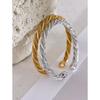 Yhpup Waterproof Stainless Steel Twisted Round Cuff Open Bracelet Bangle for Women Texture Metal Statement Jewelry Gift