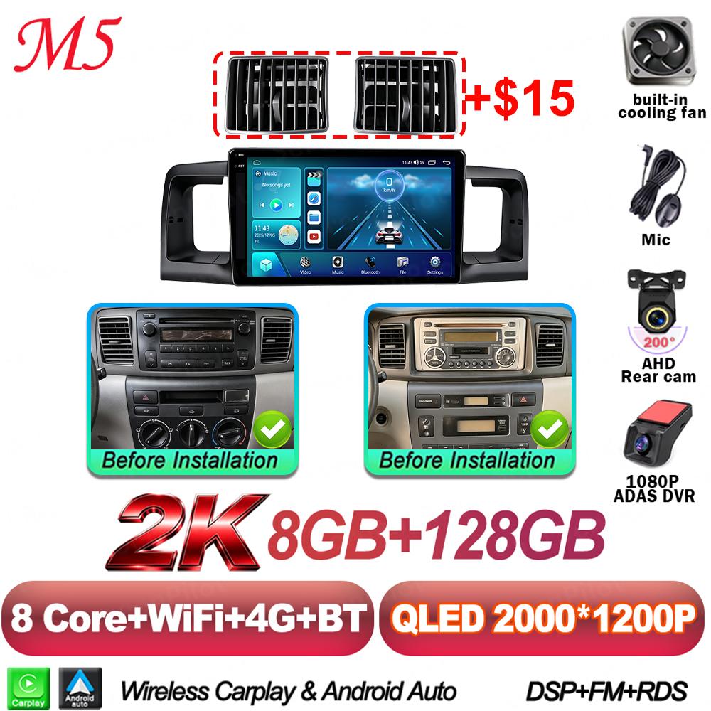 Android 16 For Toyota Corolla E130 E120 2000-2006 Car Radio Stereo Head Unit Multimedia Video Player GPS Navigation 2K QLED RDS