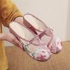 Maogu 2024 Summer New Chinese Shoes Embroidered Low Heel Women's Shoe Breathable Mesh Female Slippers Slides for Women Mules 34