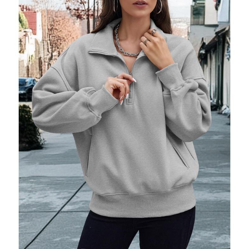 Осенне-зимний женский свитер с двумя карманами на молнии до середины бедра