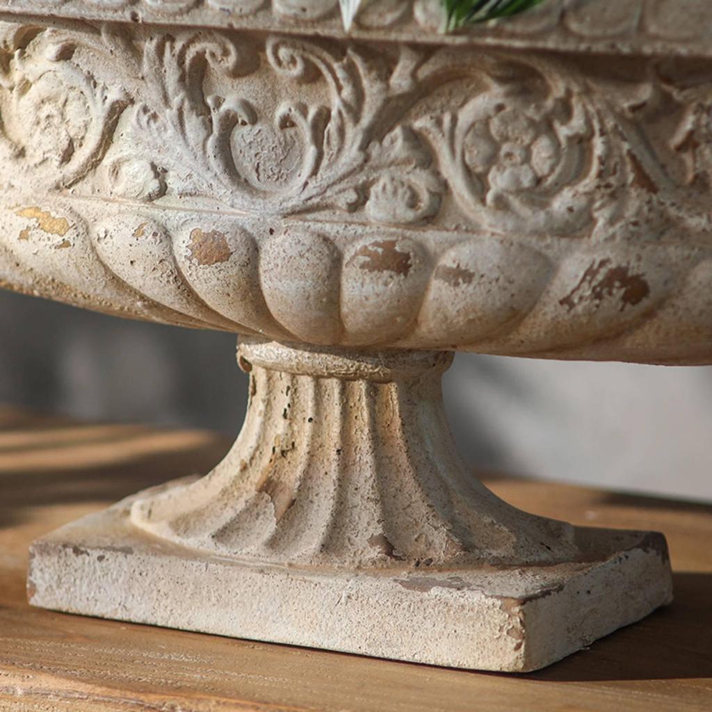 French Design Garden Urn Antique Stone Look Vintage Planter Embossed Pattern