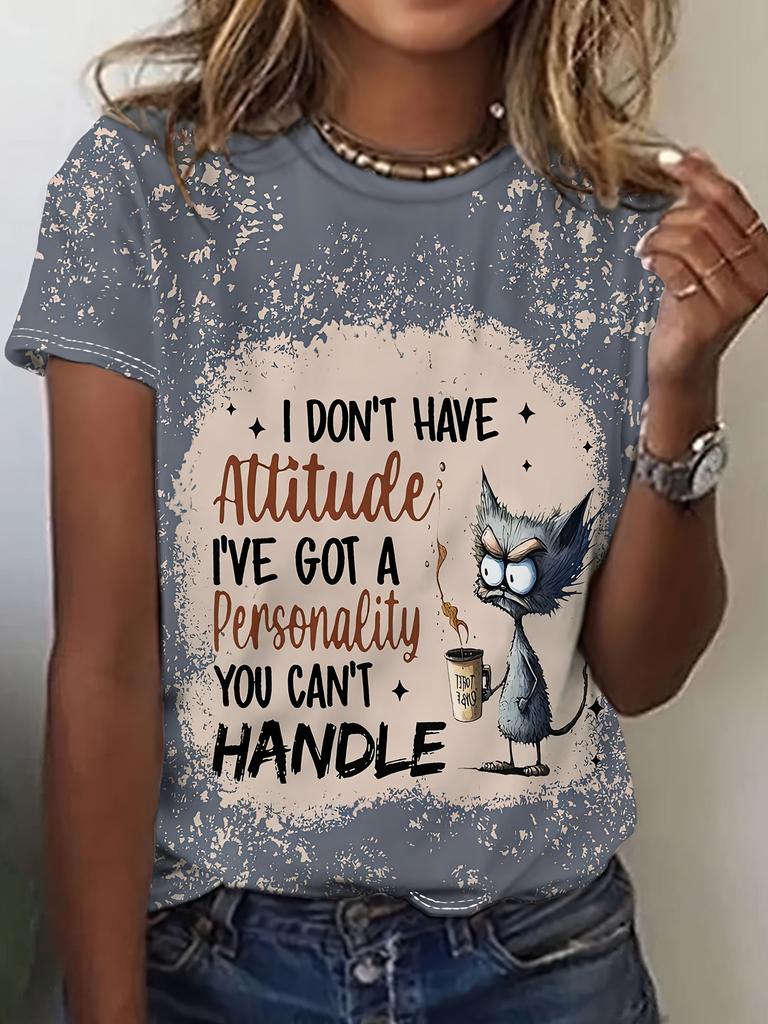 Women's T-Shirt Cat Print Design Harajuku Casual Short Sleeved Top Fashionable Trend Plus Size Women's Clothing