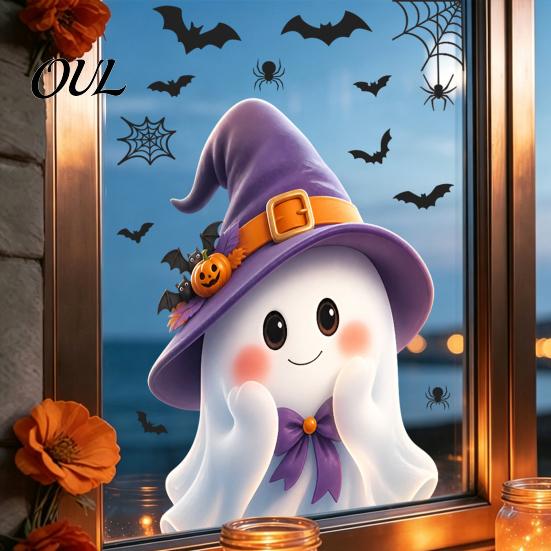 Decorative Window Film Halloween Ghost Glass Sticker, Cartoon Static Cling for Decals Parties, Waterproof Decoration Decal Home Office Seasonal Party