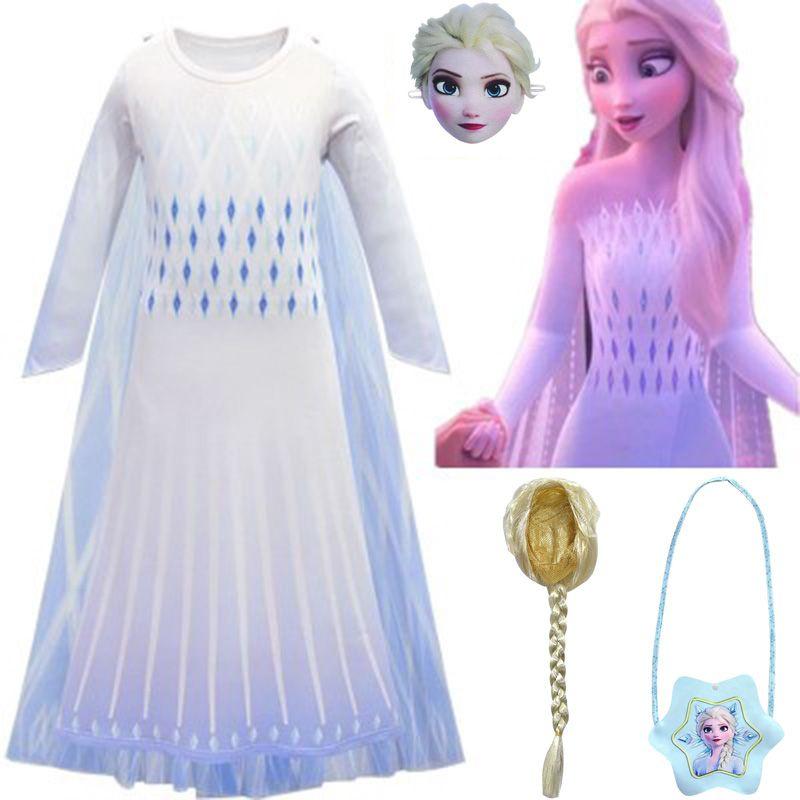 Majestic Frozen 2 White Elsa Cosplay Costume Dress For Girls Ages 3-10 With Cape