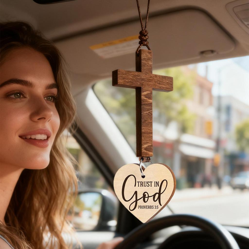 Подвеска-крест из дерева на зеркало заднего вида автомобиля, Библейский стих, Украшение, Унисекс, Христианский, Иисус, Украшения для салона автомобиля, Подарок