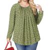 Women's Plus Size Fashion Printed Casual Pleated Round Neck Long Sleeve Top