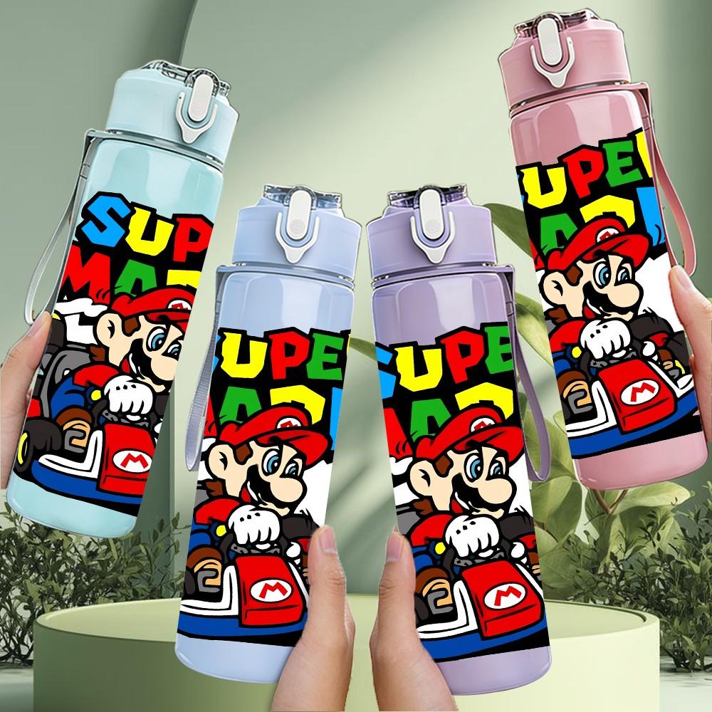 1PC Super Mario Game Character Pattern 750ml Color Plastic Sports Water Bottle Leakproof Flip Straw Lid Suitable for Sports Office Home Use