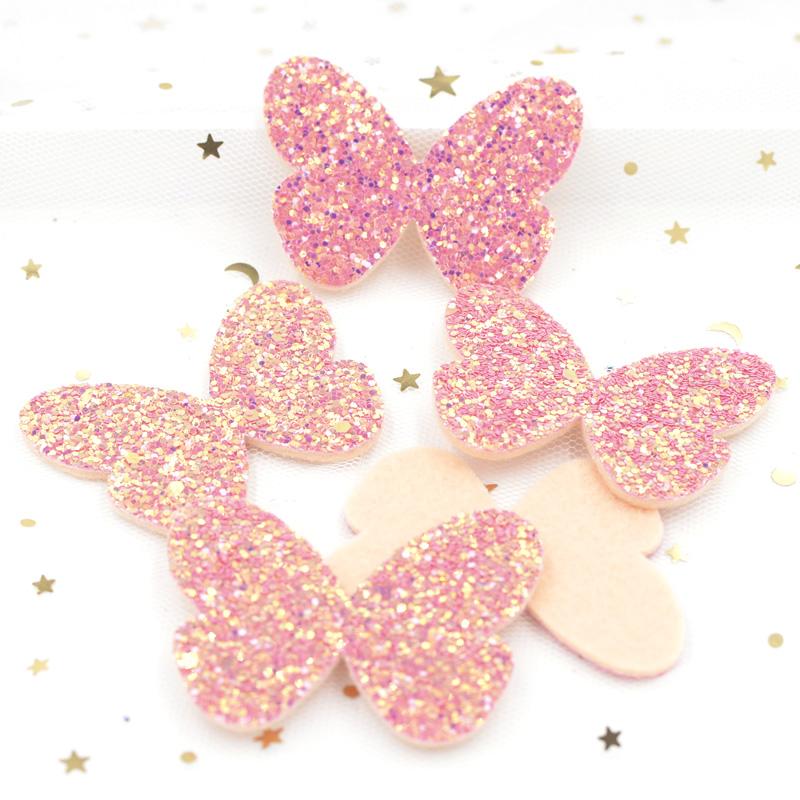 10Pcs Shiny Fabric Butterfly Sequins Appliques Nonwoven Padded Patches Crafts for Baby Girls Headwear Ornament Accessories
