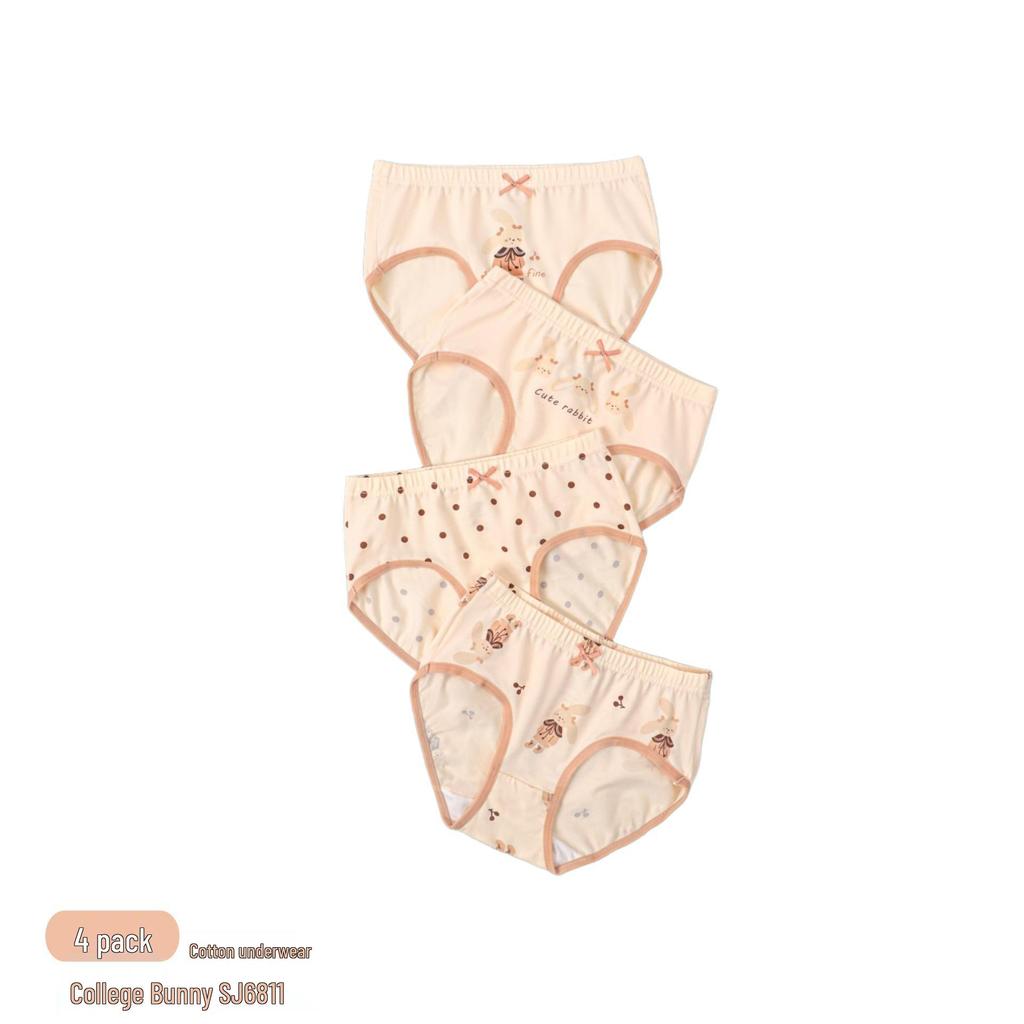 "Girls' Cute Cartoon Print Cotton Underwear - High Elastic, Antibacterial, Breathable Briefs for Older Kids"