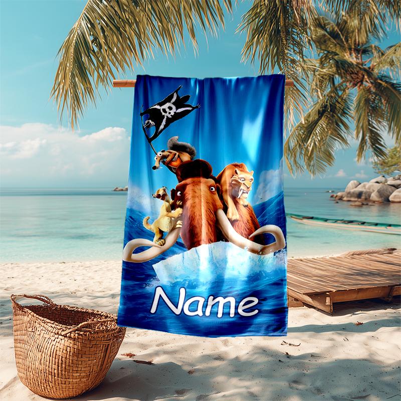 Personalized customized proof beach towel with Ice Age Dawn of the Dinosaurs pattern - soft, absorbent,quick-drying,perfect swimming,camping&bathing