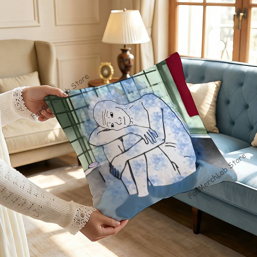 Creative Funny Wojak Meme Pillow Case For Sofa Decor Car Office Room Printing Cushion Cover Decorations and Protector