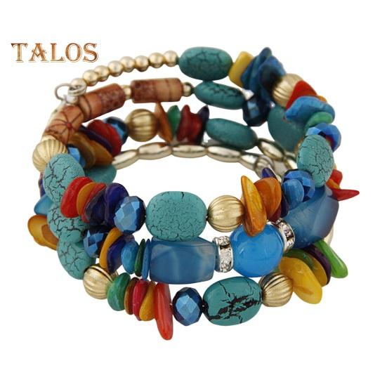 Unisex Bracelet Alloy Irregular Shape Stones Multi-layered Stacking Retro Ethnic Bohemian Faux Turquoise Faux Agate Adjustable Elastic Cord Wrist