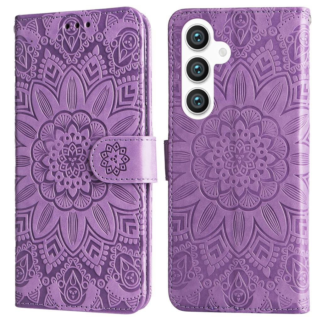 For Samsung Galaxy S25 Case Sunflower Imprint Leather Wallet Phone Cover