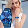 Womens Watches Top Brand Luxury Analog Quartz Watch Women Full Blue Mesh Stainless Steel Date Clock Fashion Ultra-thin Dial
