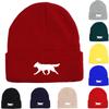 White Wolf Dog Print Knitted Cap Beanie, Animal Man Cap Lightweight Elastic Casual Bobble Hat Knit Hat Beanie
