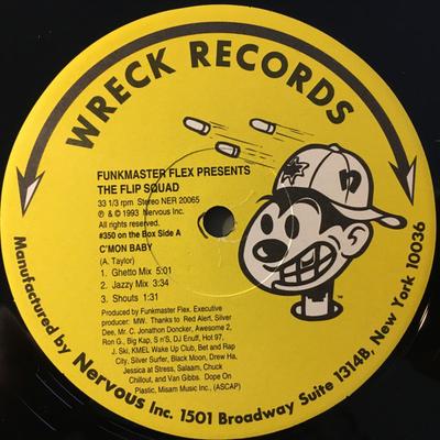 12-дюймовая пластинка FUNKMASTER FLEX, THE FLIP SQUAD - C'mon Baby / Butterfly Style NER20065 Wreck Records 1993 US Рэп и Хип-хоп/R&B Б/У