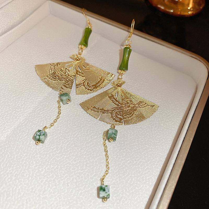 Silver needle dripping oil water drop fringed earrings antique literary and versatile earrings new Chinese retro temperament earrings women