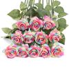 12Pcs Real Touch Valentine's Day Rainbow Artificial Rose Flower Rainbow Silk Rose Flower Fake Roses for Bouquets Wedding Party Baby Shower Home Decor
