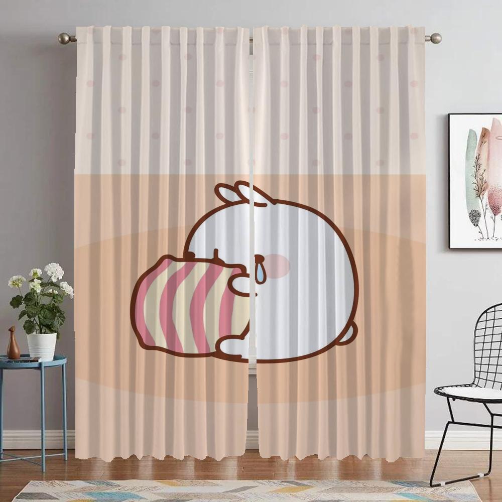 Molang Kitchen Curtains for Camera Living Room Curtain Tulle for Bedroom Partition Home Interior Curtains 2 Pieces Shades Child