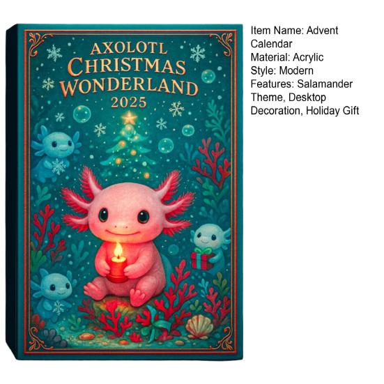Рождественский адвент-календарь в виде саламандры, акриловое подвесное украшение в виде саламандры, 24 дня, календарь обратного отсчета до Рождества, украшение для дома, офиса, рабочего стола