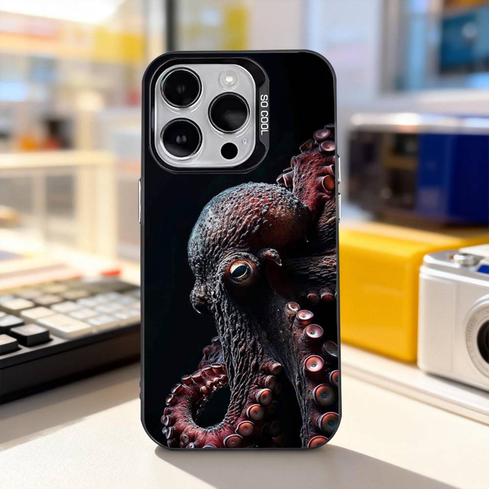 Ocean Octopus-s Marine Life For iPhone 17,16,15,14,13,12,11,Pro,Max,Plus,E,Air,Mini Anti Fall Black Matte Hard Bumper Phone Case