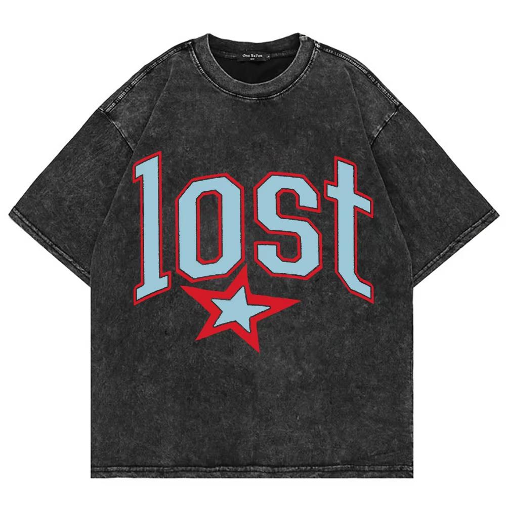 Vintage Washed Mgk Lost Americana T-Shirt Summer Fashion Men Streetwear Hip Hop Oversize Acid Wash Tees Shirts Tops