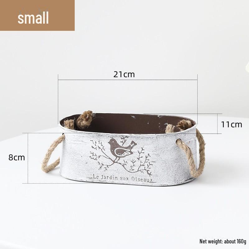 Винтажный овальный металлический цветочный горшок с пеньковой веревкой для суккулентов и зеленых растений