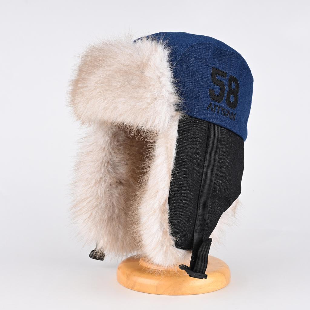 Корейская версия джинсовой шапки с сочетанием цветов для мужчин и женщин, зимняя теплая хлопковая шапка с защитой ушей, утолщенная плюшевая шапка-авиатор