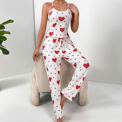 Женская пижама лето осень пижамные комплекты с принтом сердца без рукавов майка с длинными брюками комплект брюк сексуальное нижнее белье пижама