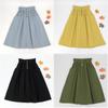Однотонная юбка из стираного хлопка с завышенной талией, новая женская летняя юбка средней и длинной формы с высокой талией и карманом, одобрено заводом