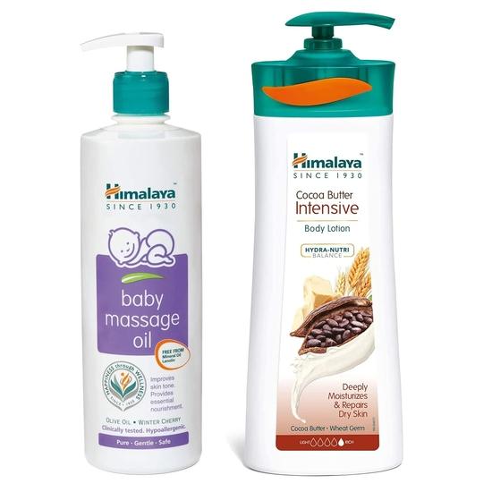 Himalaya Face Body Oil Baby Massage Oil For All Skin Types (500 ML) & Herbals Cocoa Butter Intensive Body Lotion, 400ml