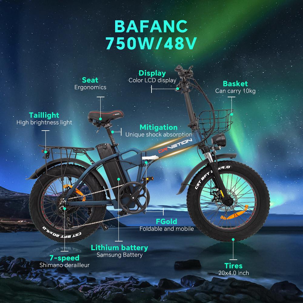 Electric Bike Foldable Drvetion 20" 750W Motor City Ebike Top Speed 45Km/h Max 80Km Load 150Kg AT20