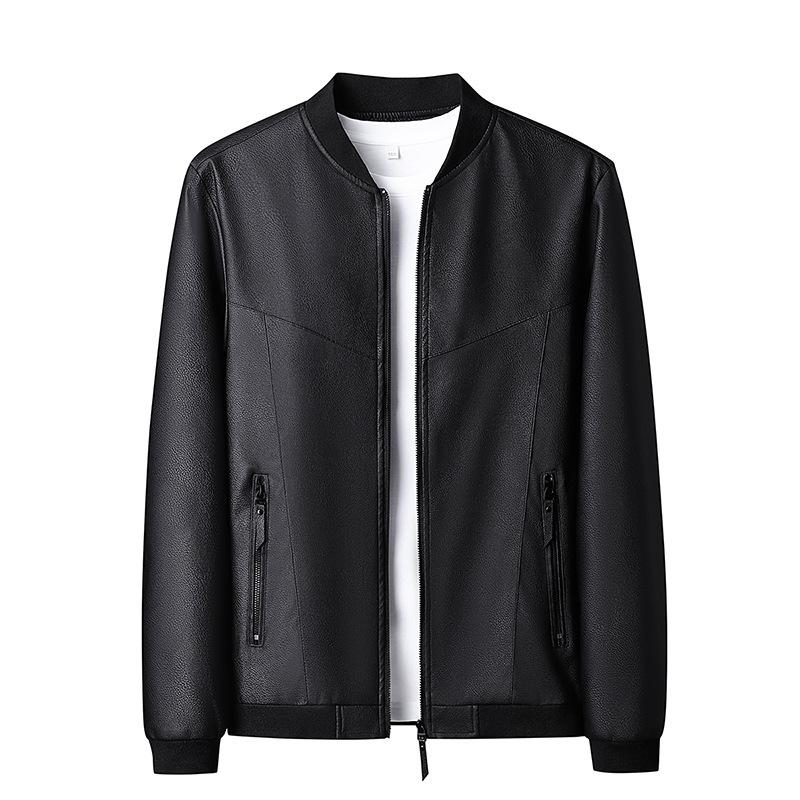 Youth Baseball Collar Short Jacket, Fashionable, Handsome and Casual, Thin Velvet Stand Collar Leather Jacket for Men