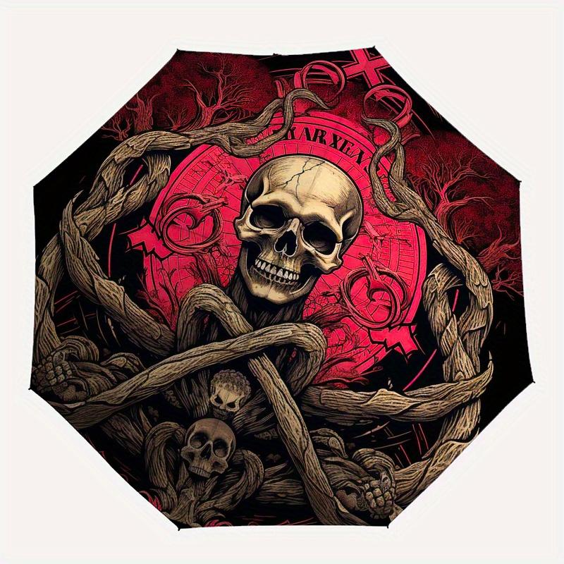 Dark Skull & Vineyard: A Unique Circular Wall Art DesignUmbrella, Portable 3-Fold Compact Umbrella for Men & Women Gift