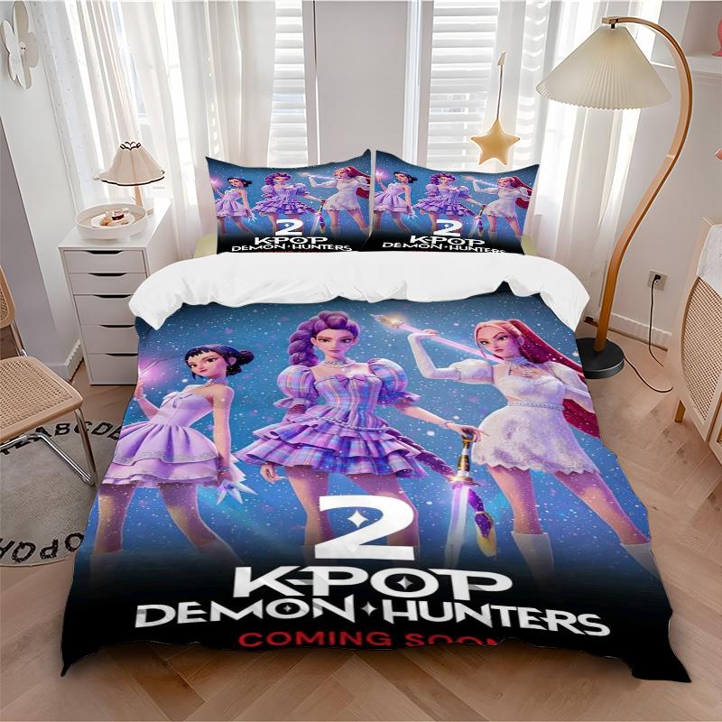 Kpop Demon Hunters Print 3Pcs Bedding Setduvet Cover With 2 Bedropillowcase Home Birthday Gift
