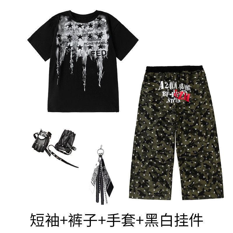 Kids Hip Hop Dance Outfit Set Boys Girls Streetwear Performance Costume With Star Print