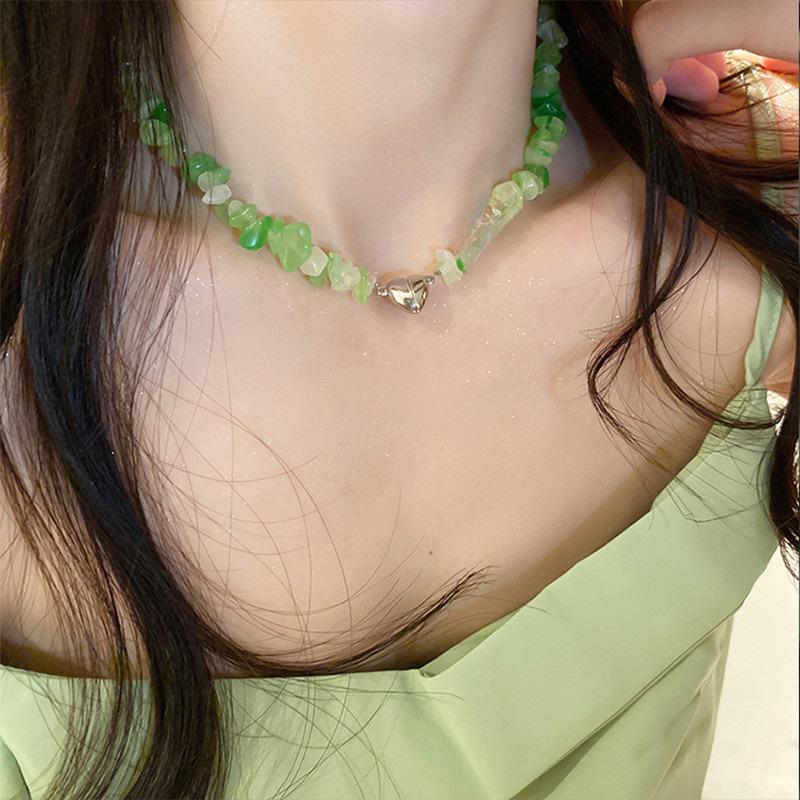 High-End Irregular Natural Stone Heart Magnet Necklace for Women: Elegant Clavicle Chain for Summer.