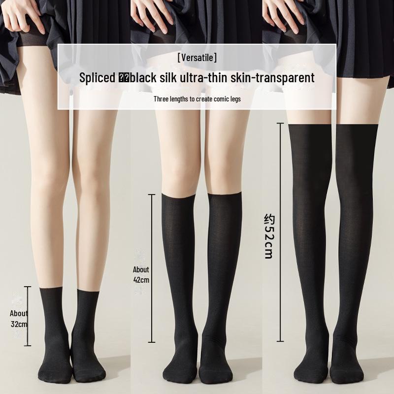 Женские ультратонкие черные шелковые колготки с защитой от зацепов - летние чулки выше колена