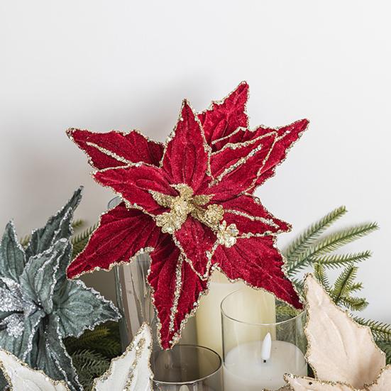 2 шт. рождественские бархатные цветы блестящие искусственные цветы с регулируемыми лепестками праздничные декоративные цветы для рождественского венка на елку праздничное украшение своими руками