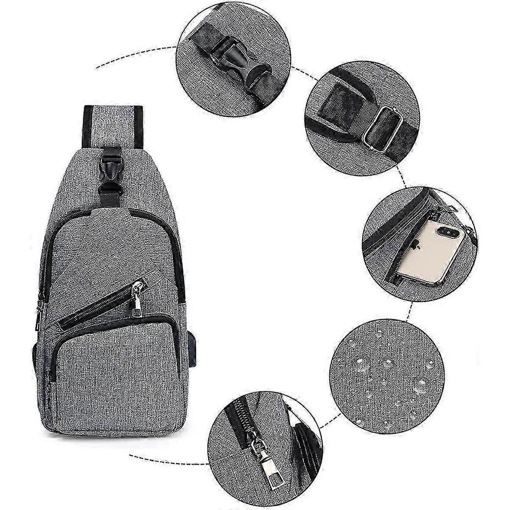 Chest Bag with USB Charging, Adjustable Chest Bag Strap, Men's Backpack Shoulder Bag (Including 1 USB Cable)