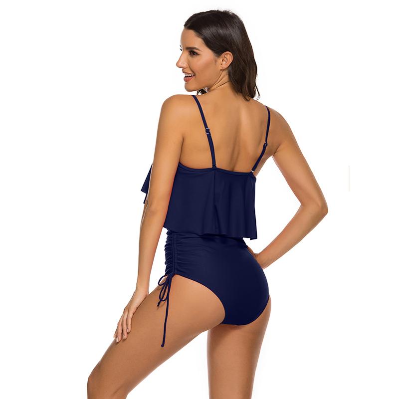 Women Swimsuit Strapless Ruffle One Piece Swimsuit Tummy Control Bandeau Swimwear Slimming Bathing Suit