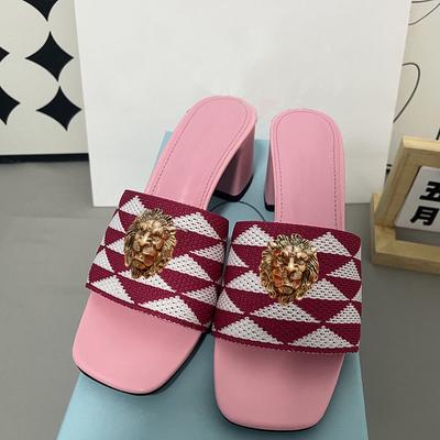 Модные женские шлепанцы с бриллиантами высокого класса, крутые шлепанцы с открытой пяткой и львом, комплект шлепанцев со стразами и цепочкой T36