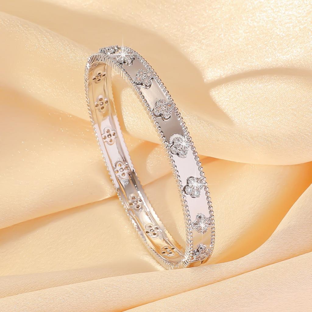 Четырехлистный клевер узкий вариант женский браслет-трубка из розового золота светлый роскошный браслет-трубка из цветка