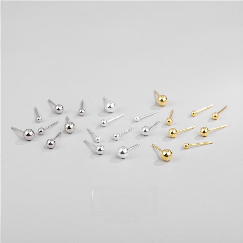 Sterling Silver S925 Round Bead Earrings for Women, Fashionable Mini and Simple Design, Basic Silver Bean Style.