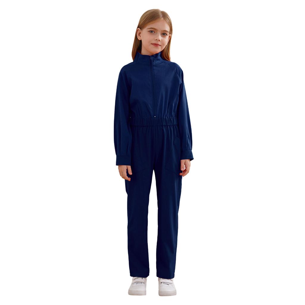 Girls Practical Wear Stand Collar Jumpsuit for Daily Activities