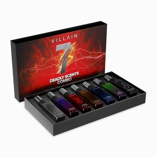 Villain 7 Deadly Scents Пробная упаковка 7 X 8 мл Карманные духи для мужчин Премиальные духи для мужчин Парфюмированная вода Пряный, древесный, акватический, удовый