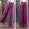 Винтажные свободные хлопковые льняные брюки большого размера с эластичной резинкой на талии, широкие брюки, женские весенне-летние однотонные дышащие повседневные брюки