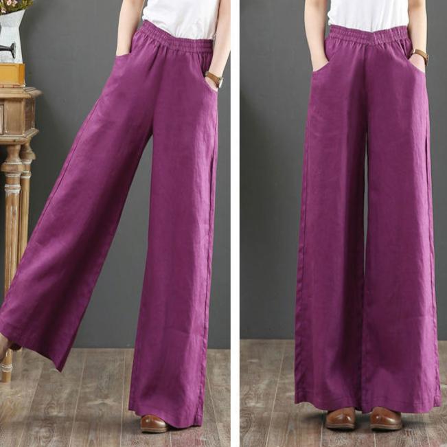 Винтажные свободные хлопковые льняные брюки большого размера с эластичной резинкой на талии, широкие брюки, женские весенне-летние однотонные дышащие повседневные брюки
